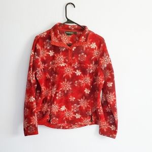 LL Bean Red Polartec Snowflake Quarter Snap Fleece